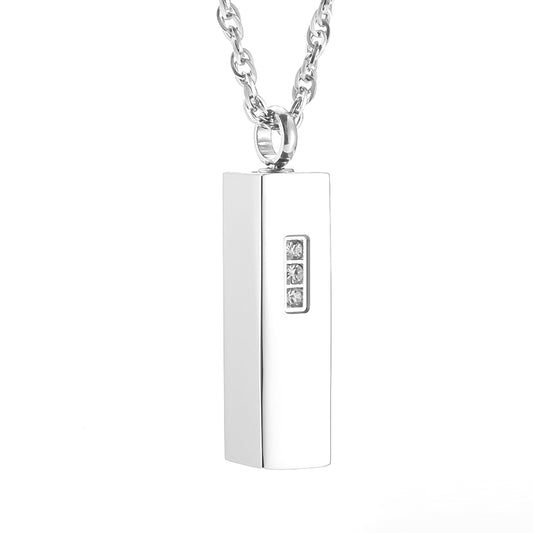 Bar Crenmation Necklace with Three Zircon