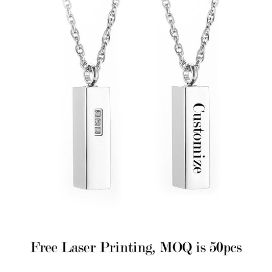 Bar Crenmation Necklace with Three Zircon