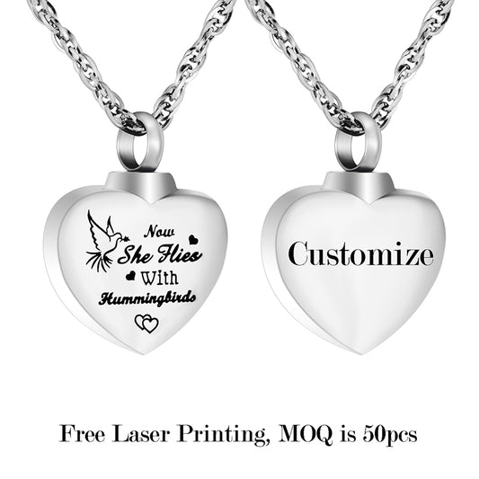 Heart Cremation Pendant of Hummingbird