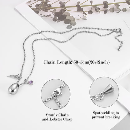 Teardrop Cremation Necklace with Angle Wings