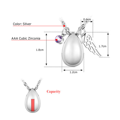 Teardrop Cremation Necklace with Angle Wings