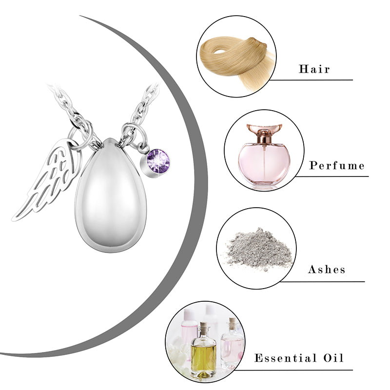 Teardrop Cremation Necklace with Angle Wings