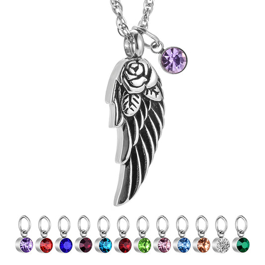 Angle Wings Cremation Necklace with Birthstone