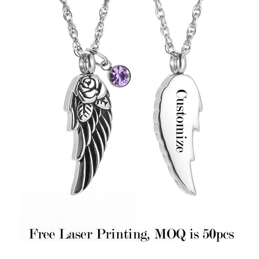 Angle Wings Cremation Necklace with Birthstone
