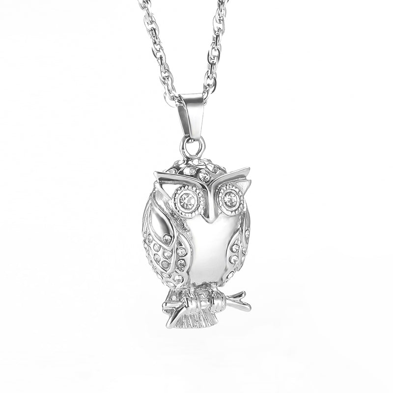 Owl Cremation Pendant with Zircon