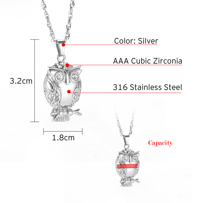 Owl Cremation Pendant with Zircon