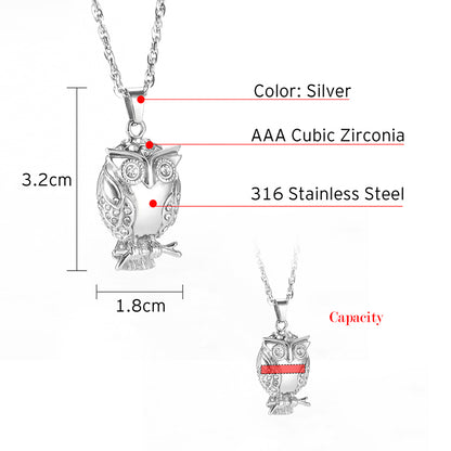 Owl Cremation Pendant with Zircon