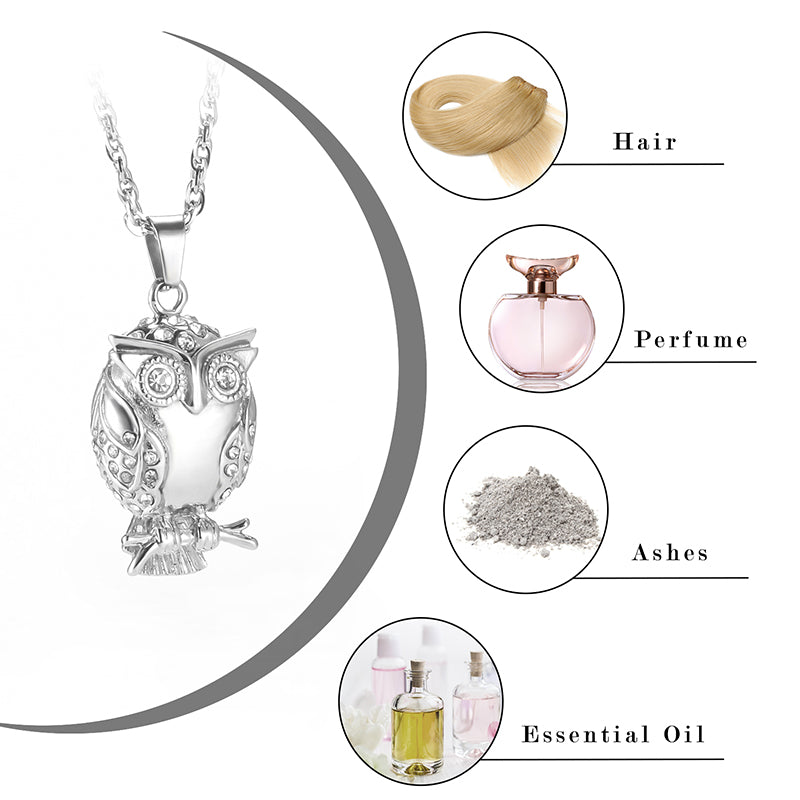 Owl Cremation Pendant with Zircon