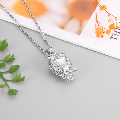 Owl Cremation Pendant with Zircon