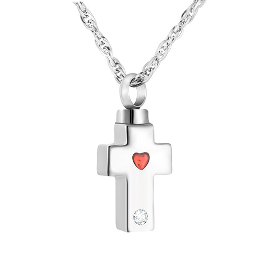 Cross Cremation Necklace with Zircon