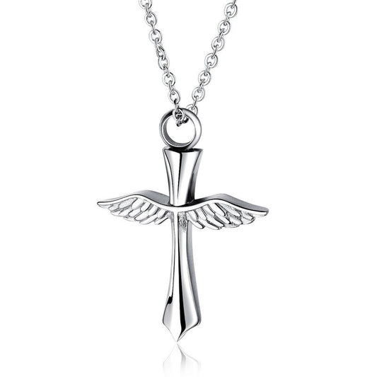 Unique Cross Cremation Necklace of Angle Wings
