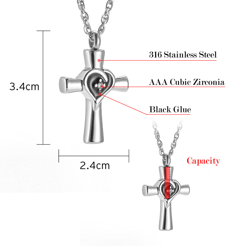 Memorial Cross Cremation Neckalce of Heart