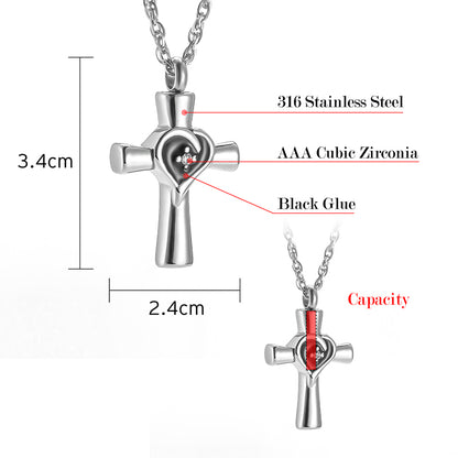 Memorial Cross Cremation Neckalce of Heart