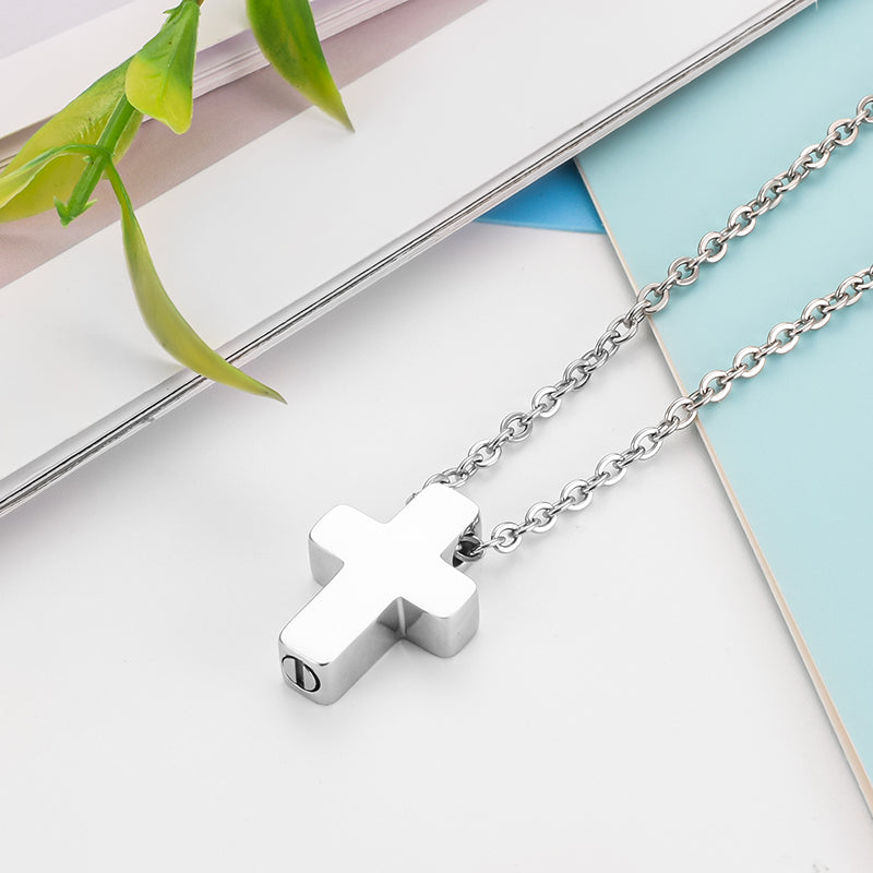 Small Cross Cremation Pendant Necklace