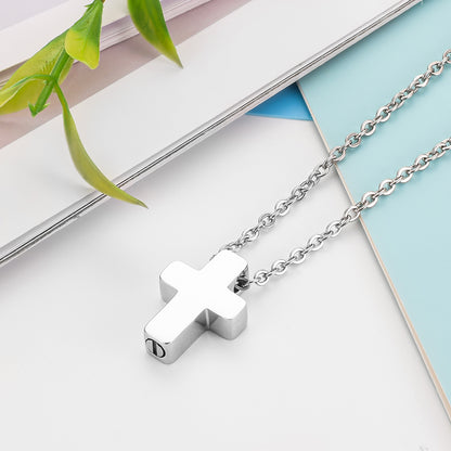 Small Cross Cremation Pendant Necklace