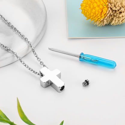 Small Cross Cremation Pendant Necklace