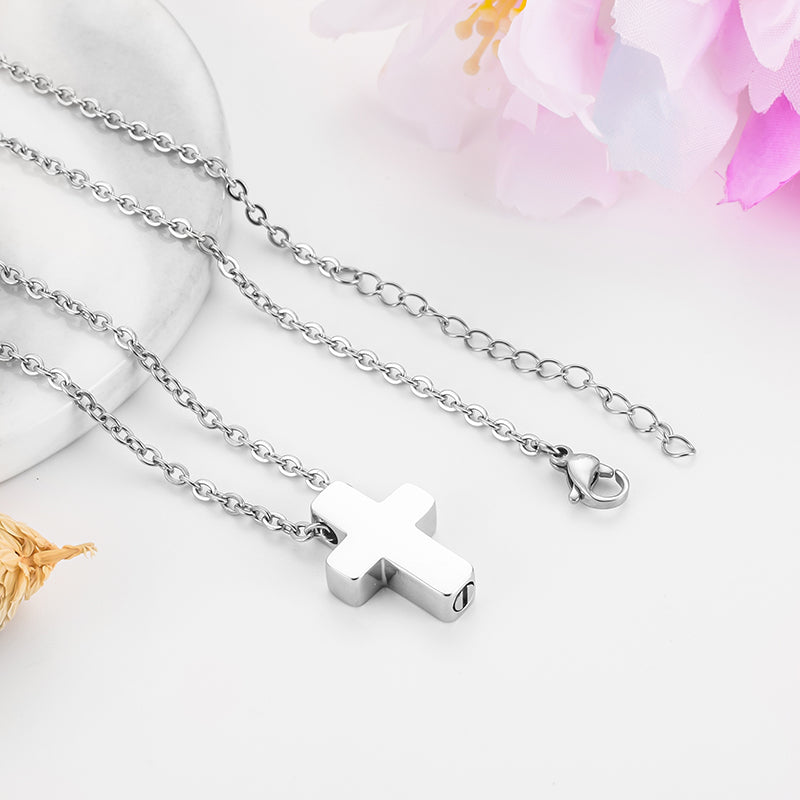 Small Cross Cremation Pendant Necklace