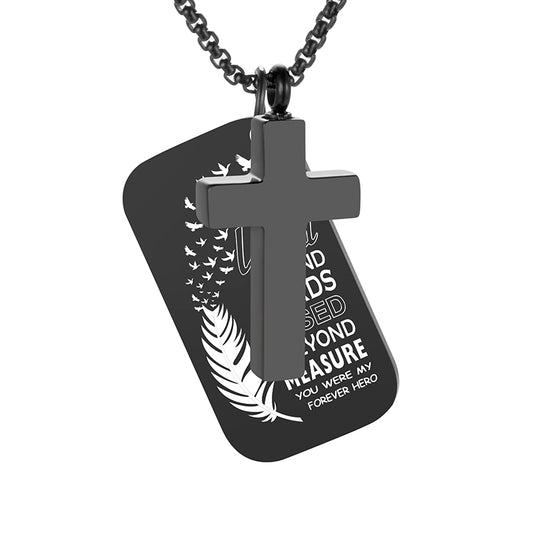 Cross and Small Monument Cremation Necklace