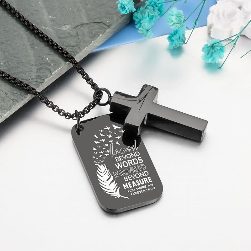 Cross and Small Monument Cremation Necklace