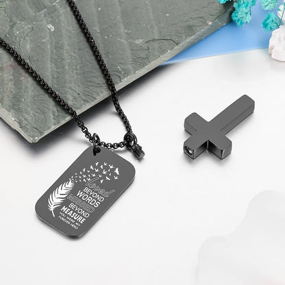 Cross and Small Monument Cremation Necklace