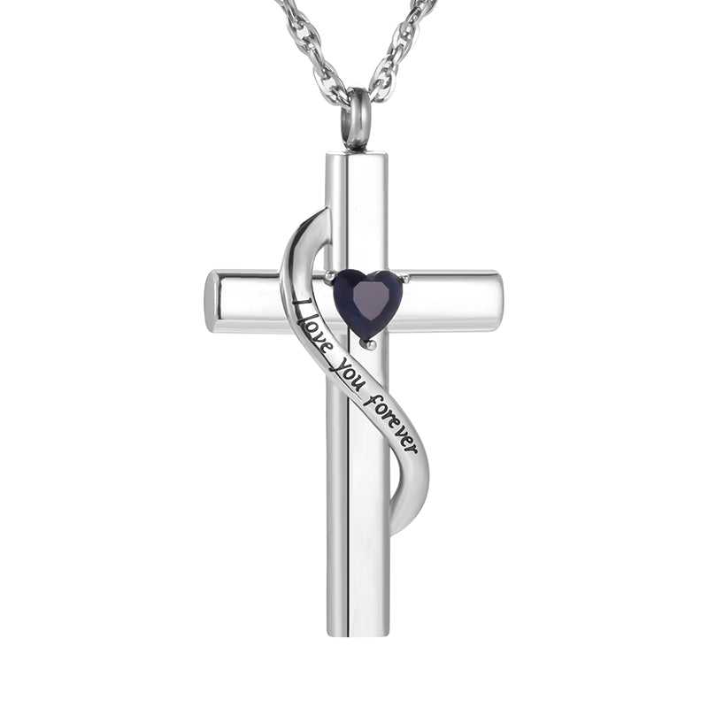 Cross Cremation Pendant with Blue Heart