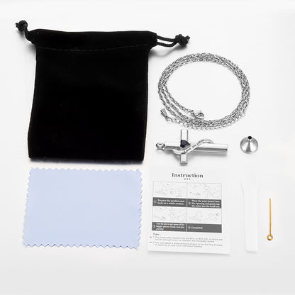 Cross Cremation Pendant with Blue Heart