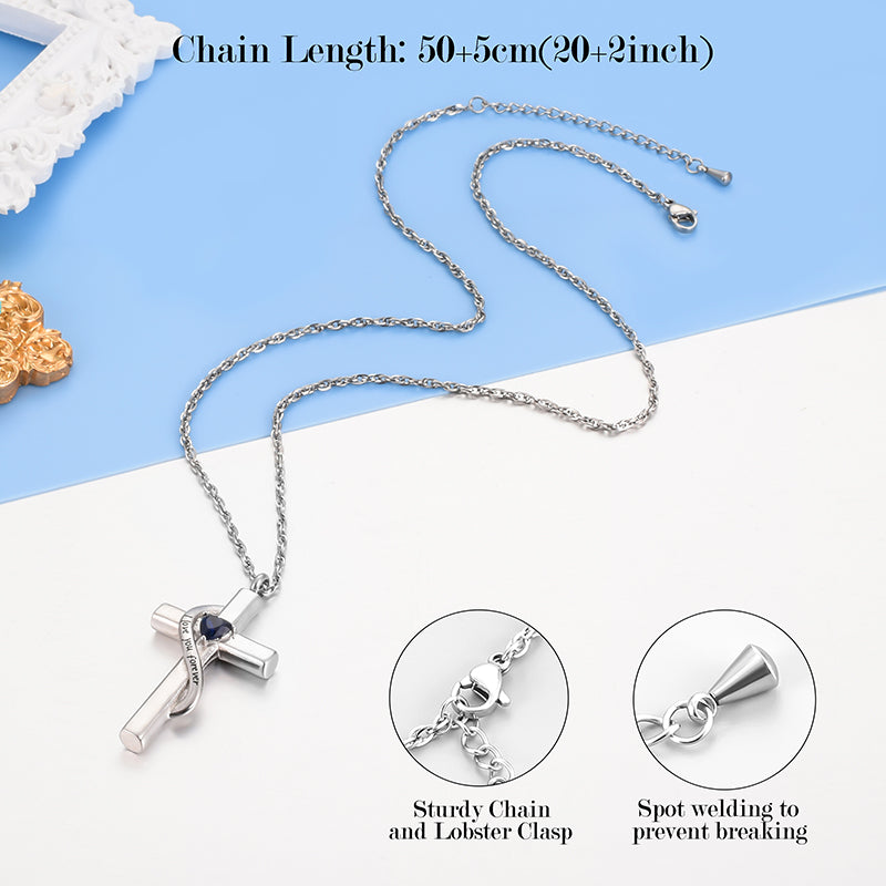 Cross Cremation Pendant with Blue Heart