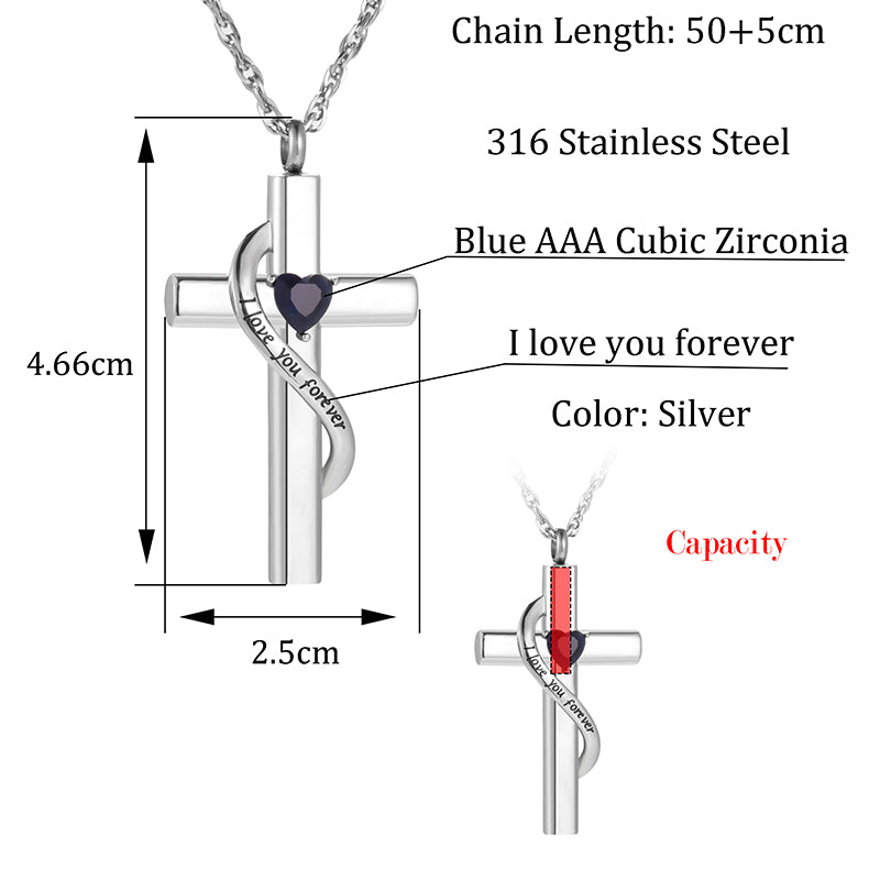 Cross Cremation Pendant with Blue Heart