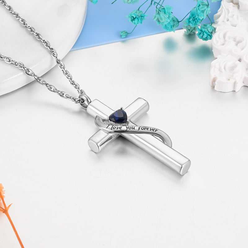 Cross Cremation Pendant with Blue Heart