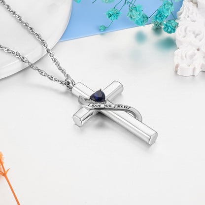 Cross Cremation Pendant with Blue Heart