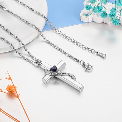 Cross Cremation Pendant with Blue Heart