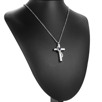 Cross Cremation Pendant with Blue Heart