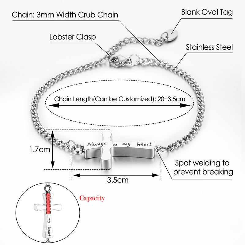 Cross Cremation Bracelet for Ashes