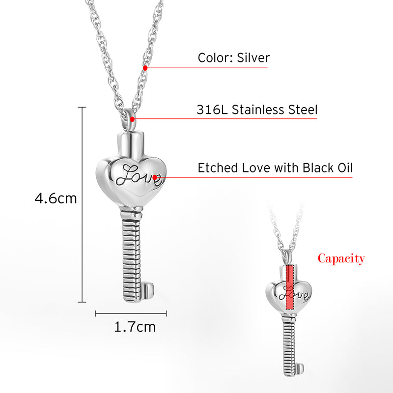 Love Key Filled Cremation Necklace
