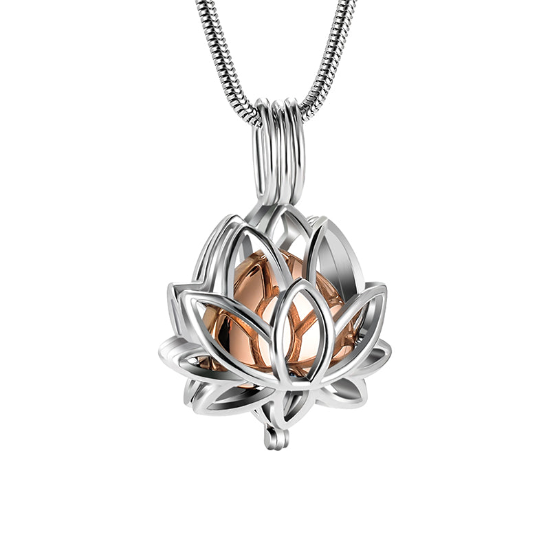 Hollow Lotus and Heart Pendant Necklace