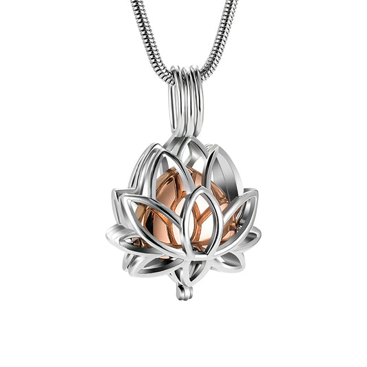 Hollow Lotus and Heart Pendant Necklace