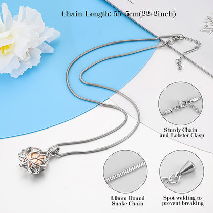 Hollow Lotus and Heart Pendant Necklace