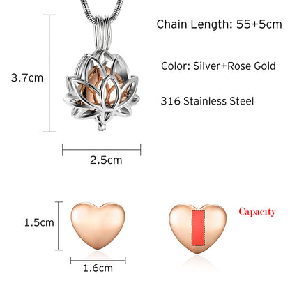 Hollow Lotus and Heart Pendant Necklace