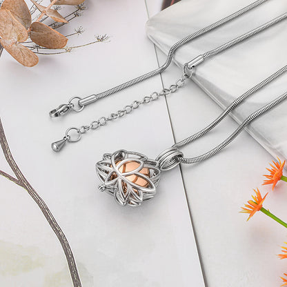 Hollow Lotus and Heart Pendant Necklace