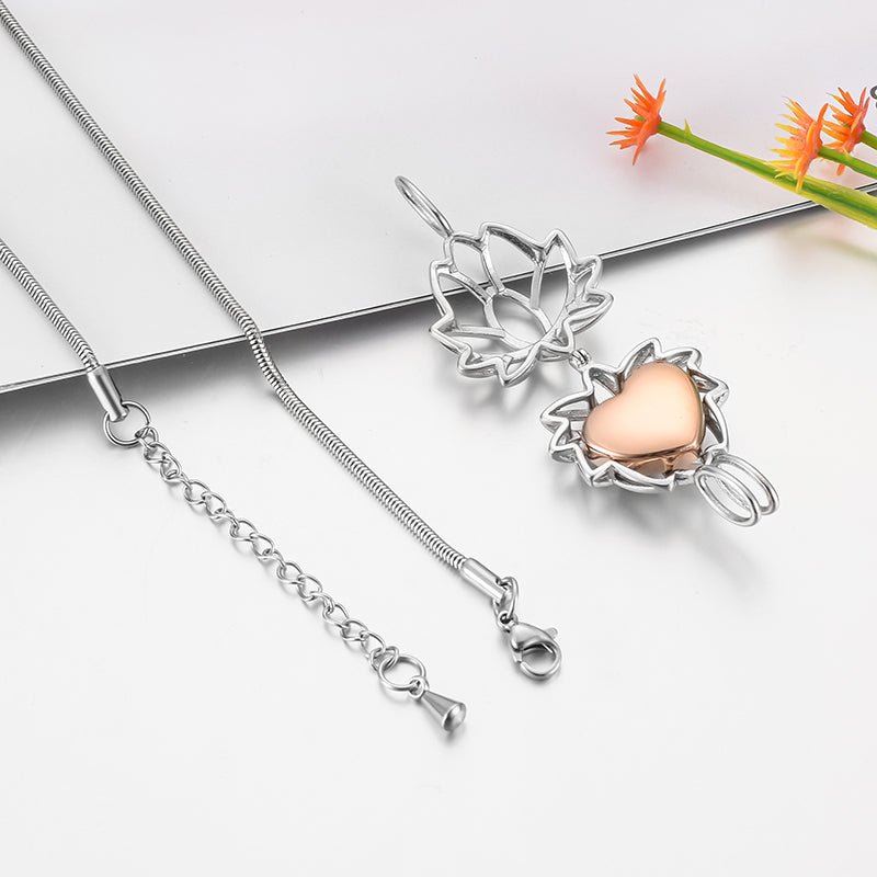 Hollow Lotus and Heart Pendant Necklace