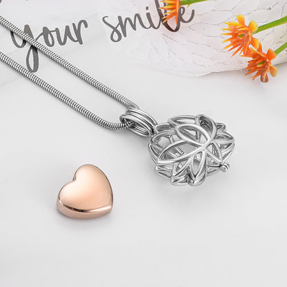 Hollow Lotus and Heart Pendant Necklace