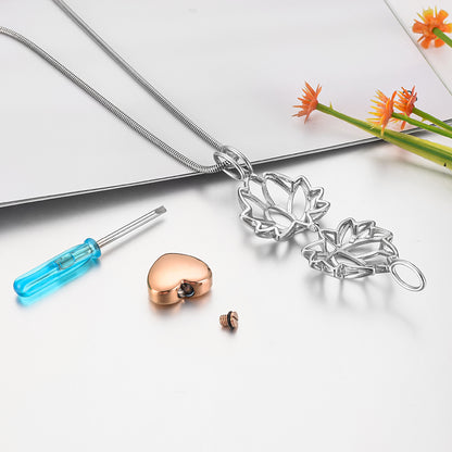 Hollow Lotus and Heart Pendant Necklace