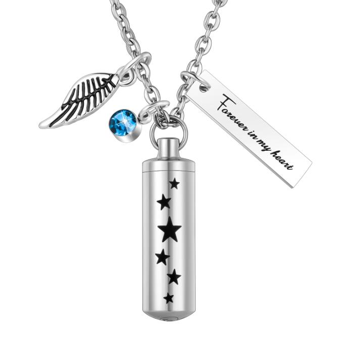 Cremation Jewelry and Bar with Birthstone and Little Angle Wing