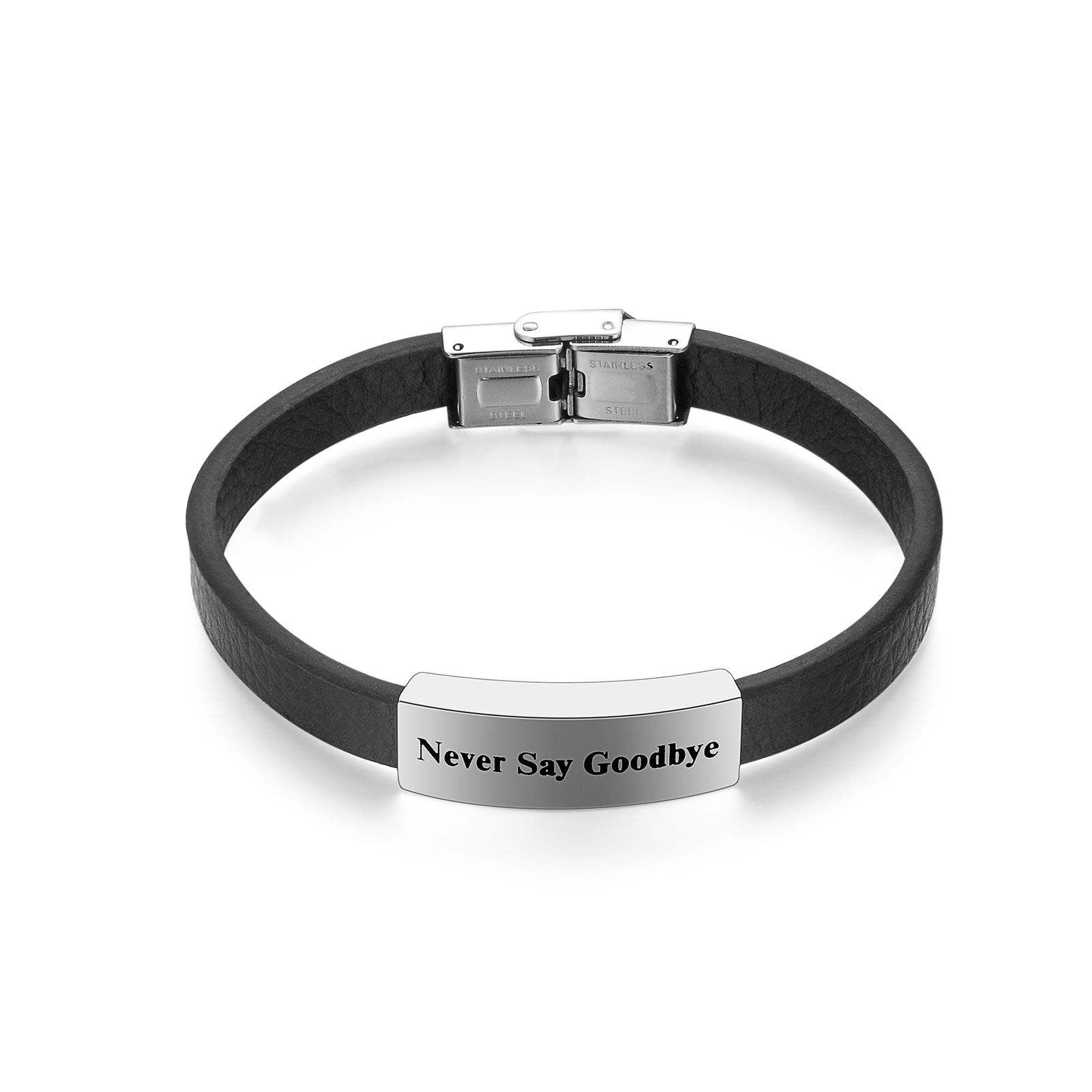 Leather Cremation Bracelet - Never Say Goodbye