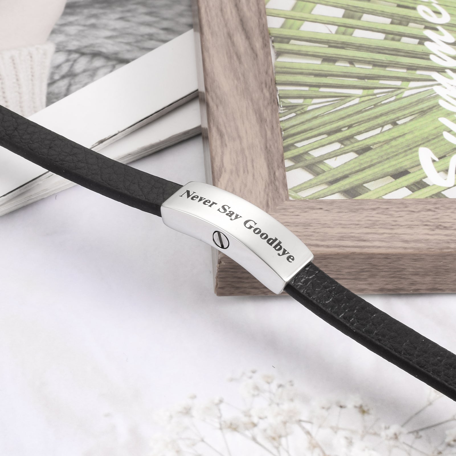 Leather Cremation Bracelet - Never Say Goodbye