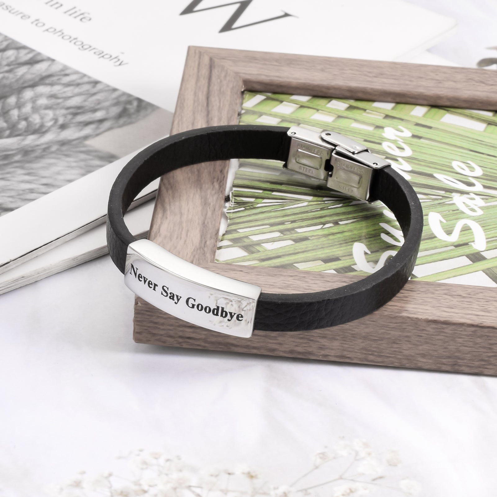 Leather Cremation Bracelet - Never Say Goodbye