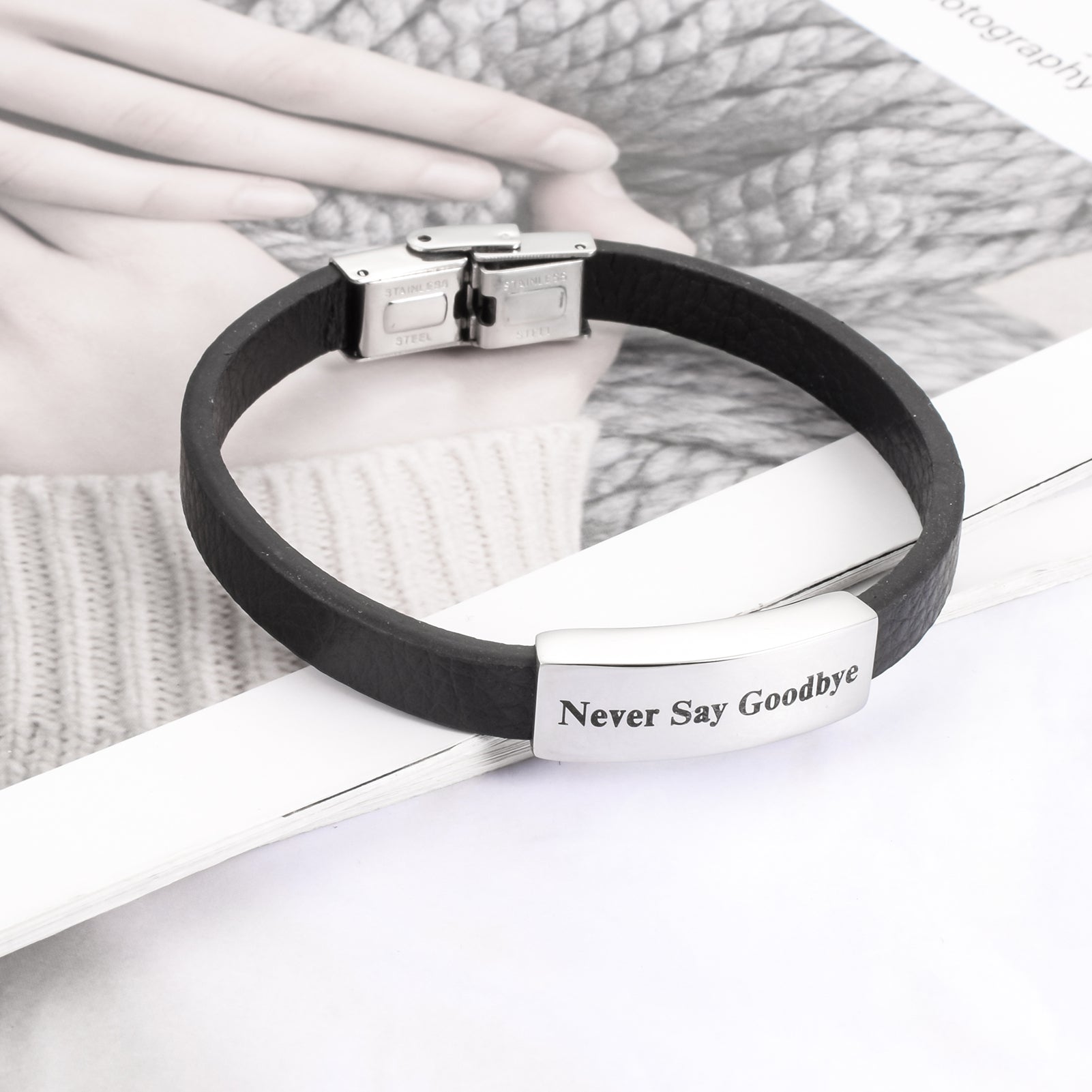 Leather Cremation Bracelet - Never Say Goodbye