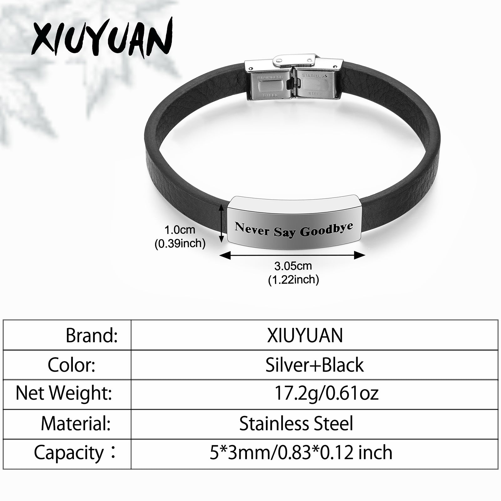 Leather Cremation Bracelet - Never Say Goodbye