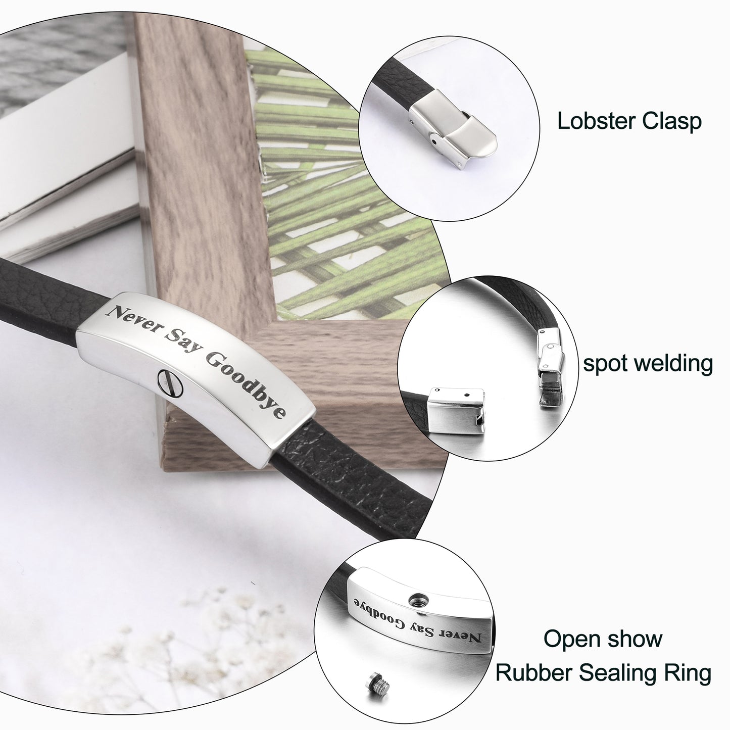 Leather Cremation Bracelet - Never Say Goodbye