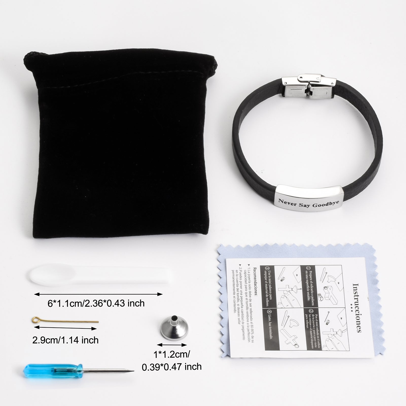Leather Cremation Bracelet - Never Say Goodbye